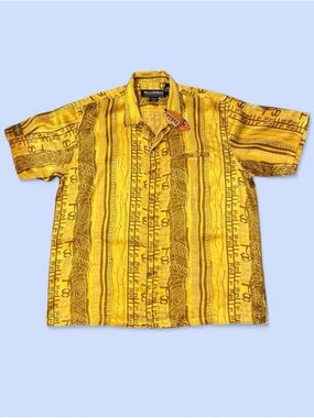 Pelle Pelle Marc Buchanan VTG Button Up Shirt Golden Yellow Brown Tribal NWT 2XL